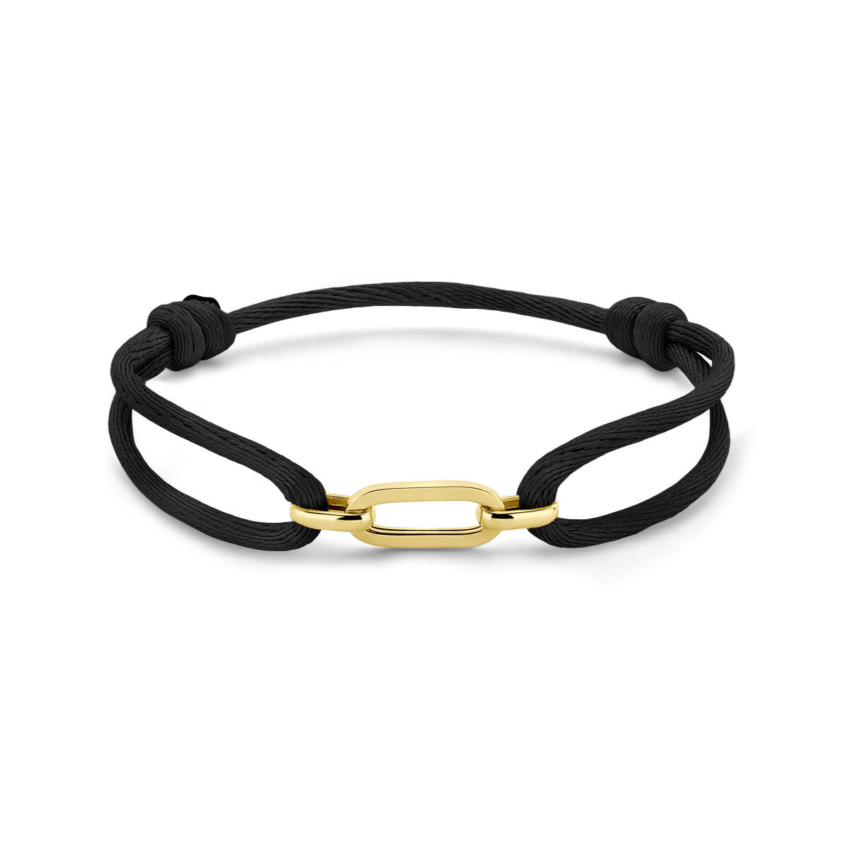 Armband Satin Schwarz 13 - 26 cm 14K Gold mit Gummi/Nylon/Leder