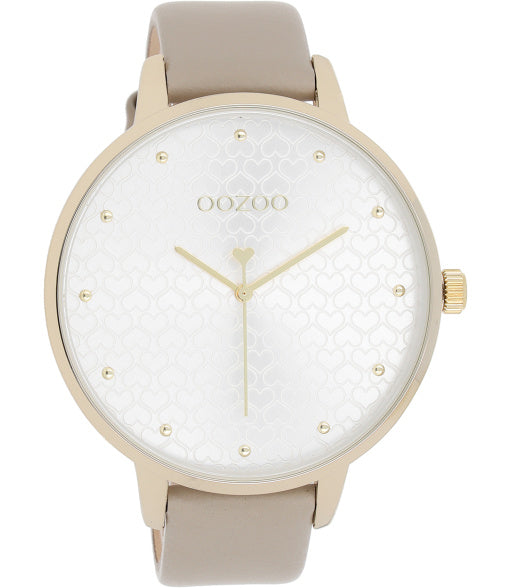 OOZOO Timepieces taupe hartjes 48 mm C11037