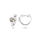 Klappcreolen Blume Emaille 12,5 mm Silber rhodiniert
