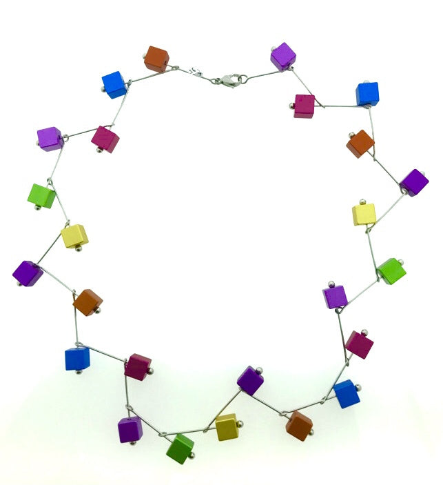 Handgemaakte Multi color collier vierkant