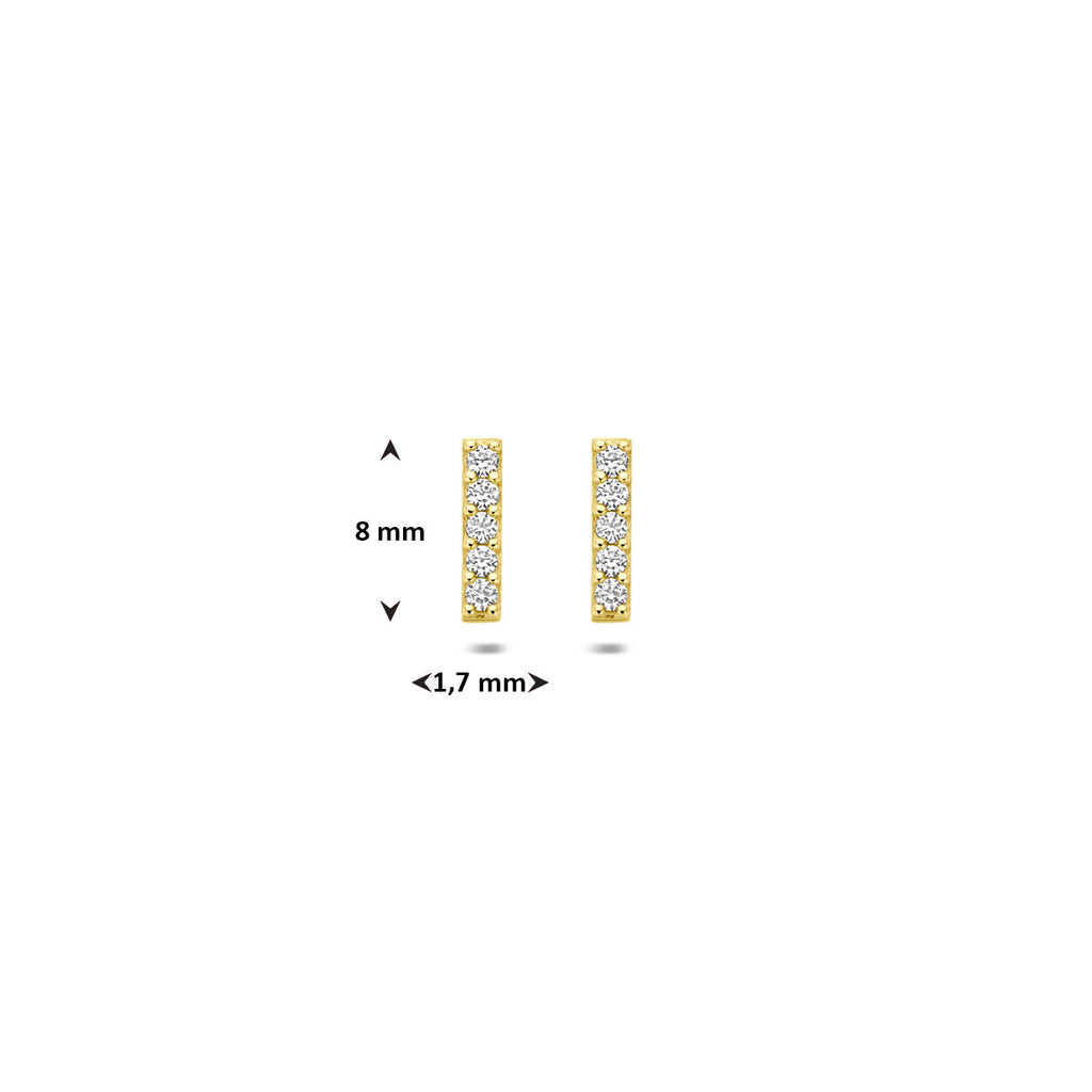 Ohrstecker Balken Zirkonia 8 mm 14K Gelbgold