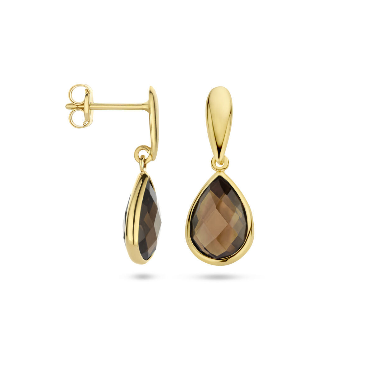 oorhangers rookkwarts 20 mm 14K geelgoud