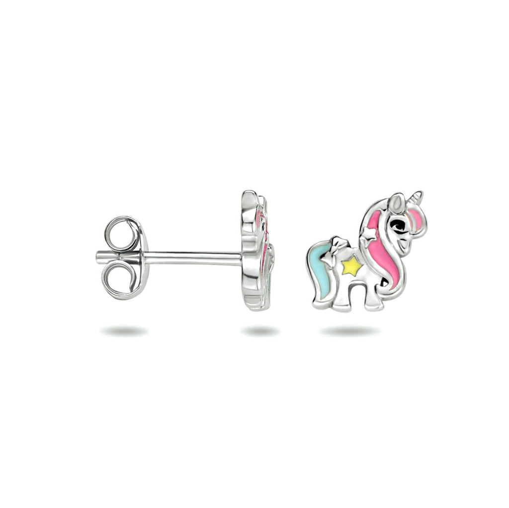 Ohrstecker Emaille Einhorn rhodiniert