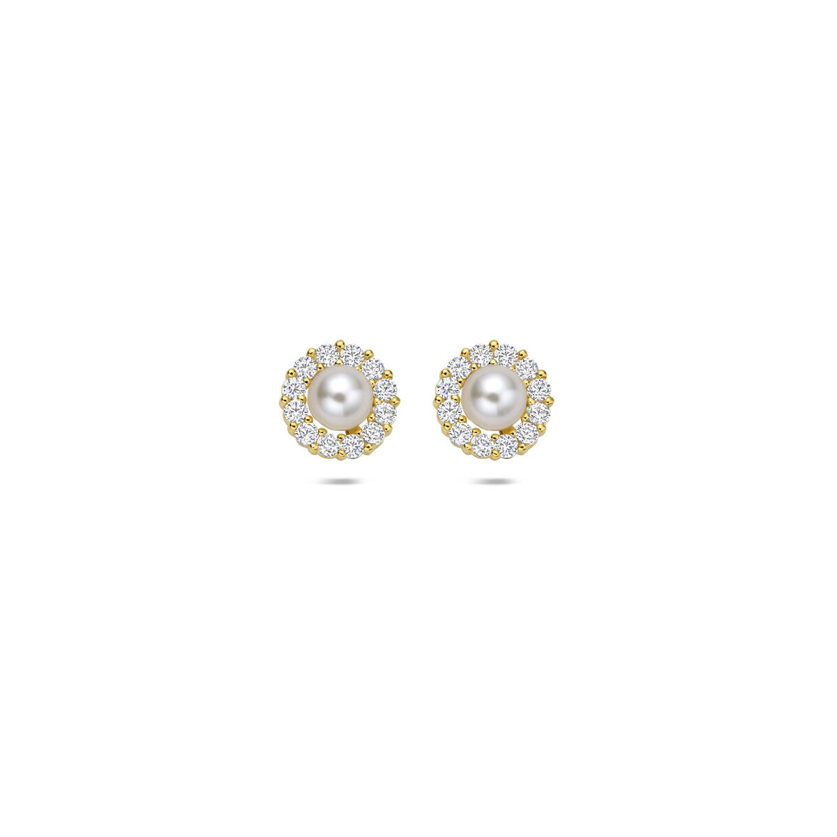 Ohrstecker Perlen und Zirkonia 6,5 mm 14K Gelbgold