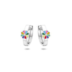 Klappcreolen Blume Emaille 12,5 mm Silber rhodiniert
