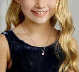 Zilveren kinder hanger roze vlinder