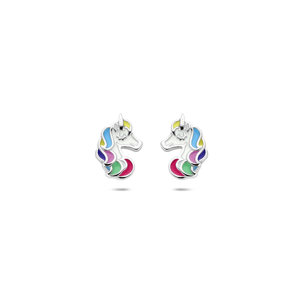 Ohrstecker Einhorn Emaille 10 mm rhodiniertes Silber