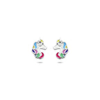 Ohrstecker Einhorn Emaille 10 mm rhodiniertes Silber