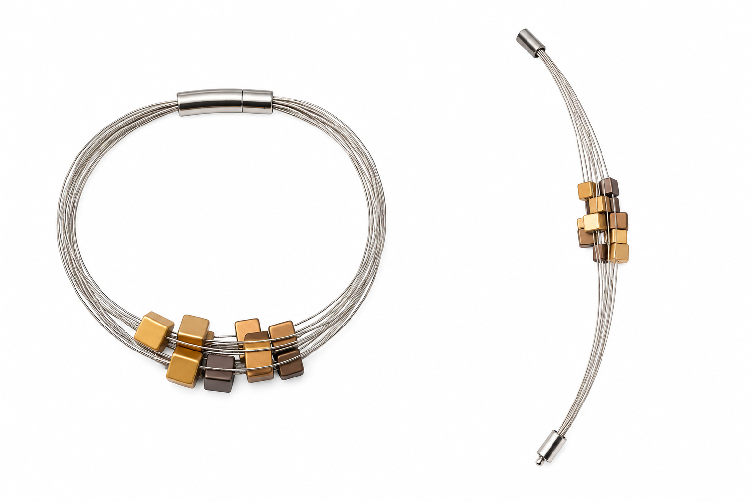 MOOI Handgemaakt – Goudkleurige Blokjes Armband van Geanodiseerd Aluminium 20 cm