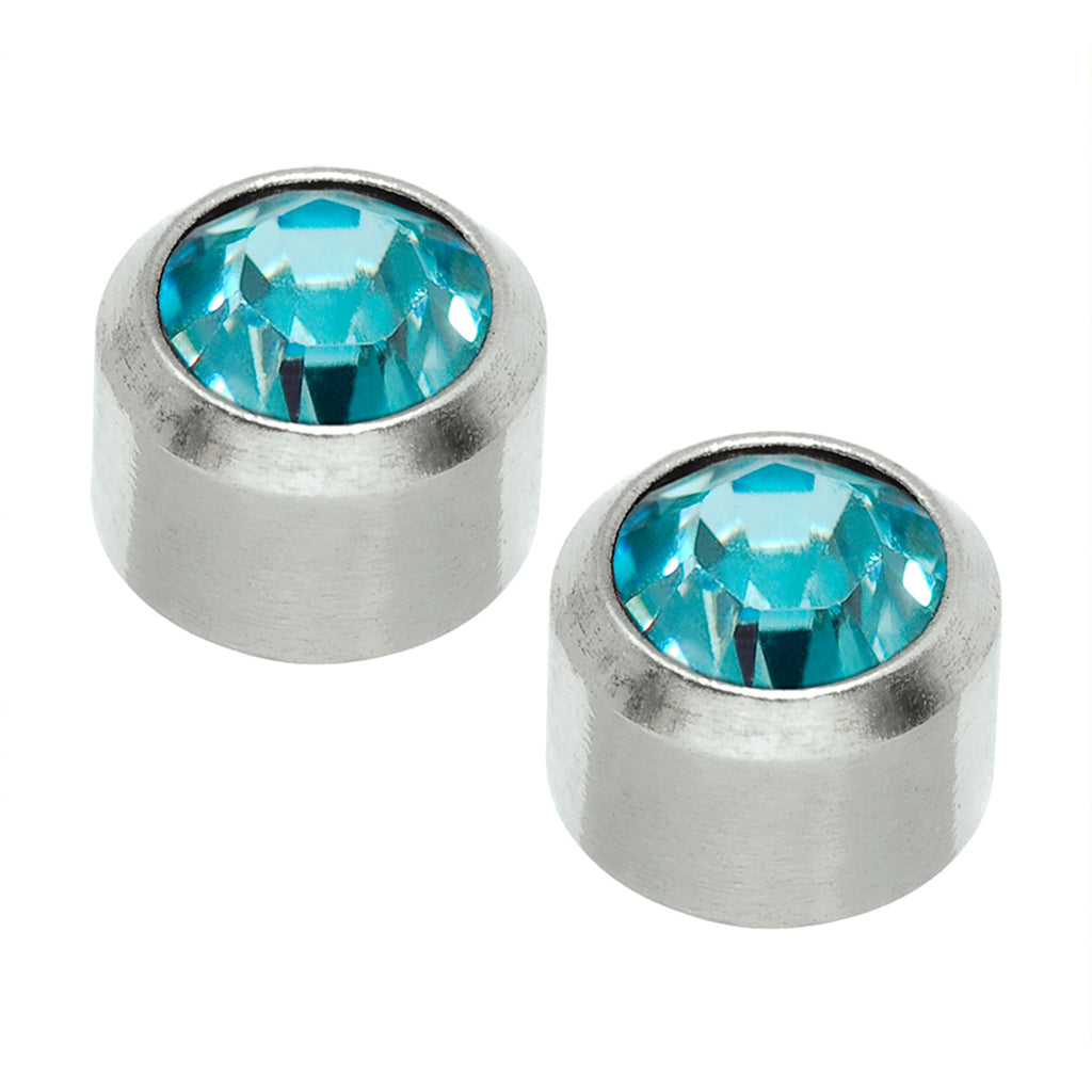 Zweerknopje wit stainless aqua kristal