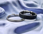 armband zwart leer 15 mm 21 cm zilver gerhodineerd