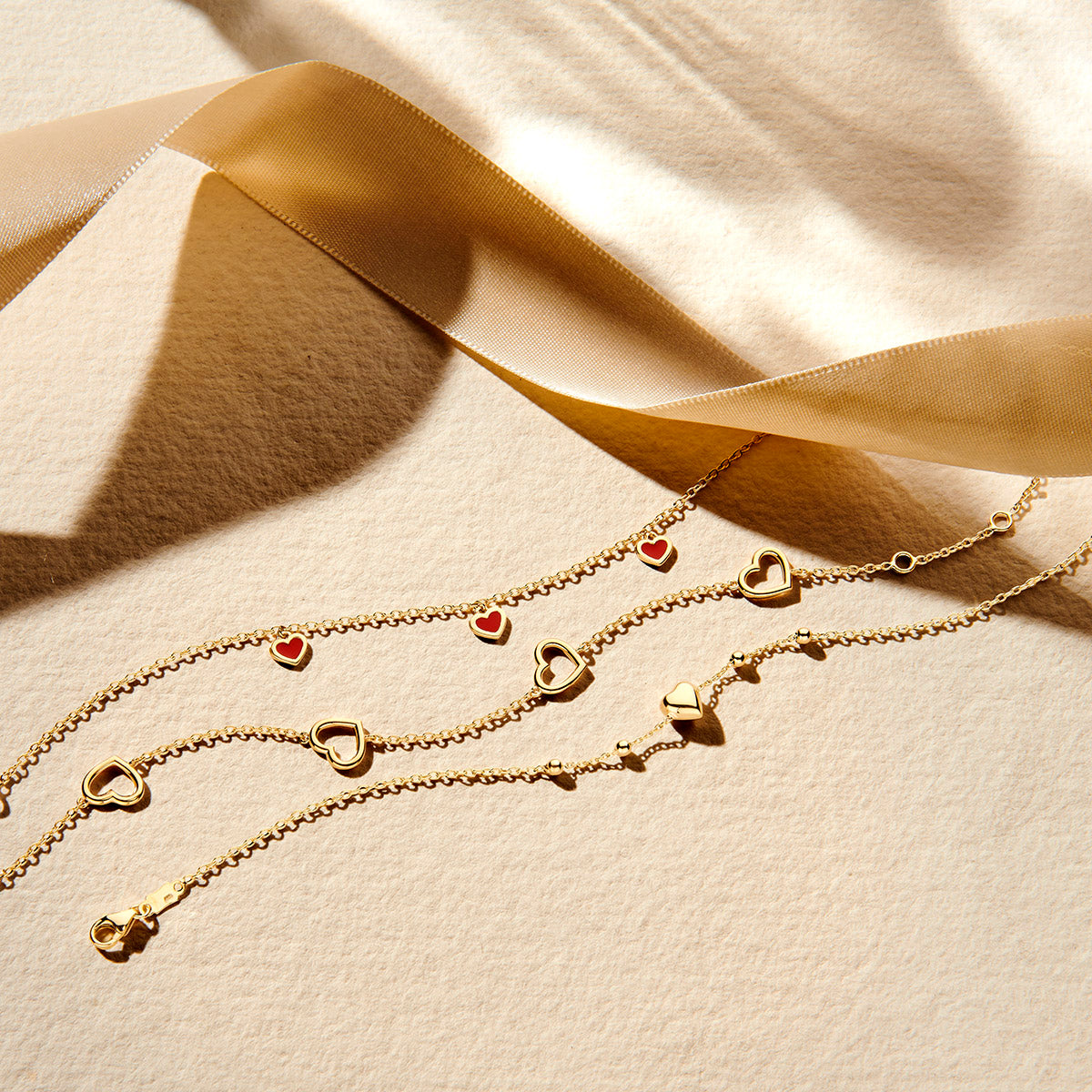 Armband Herz und Kügelchen 16 – 18 cm 14K Gelbgold