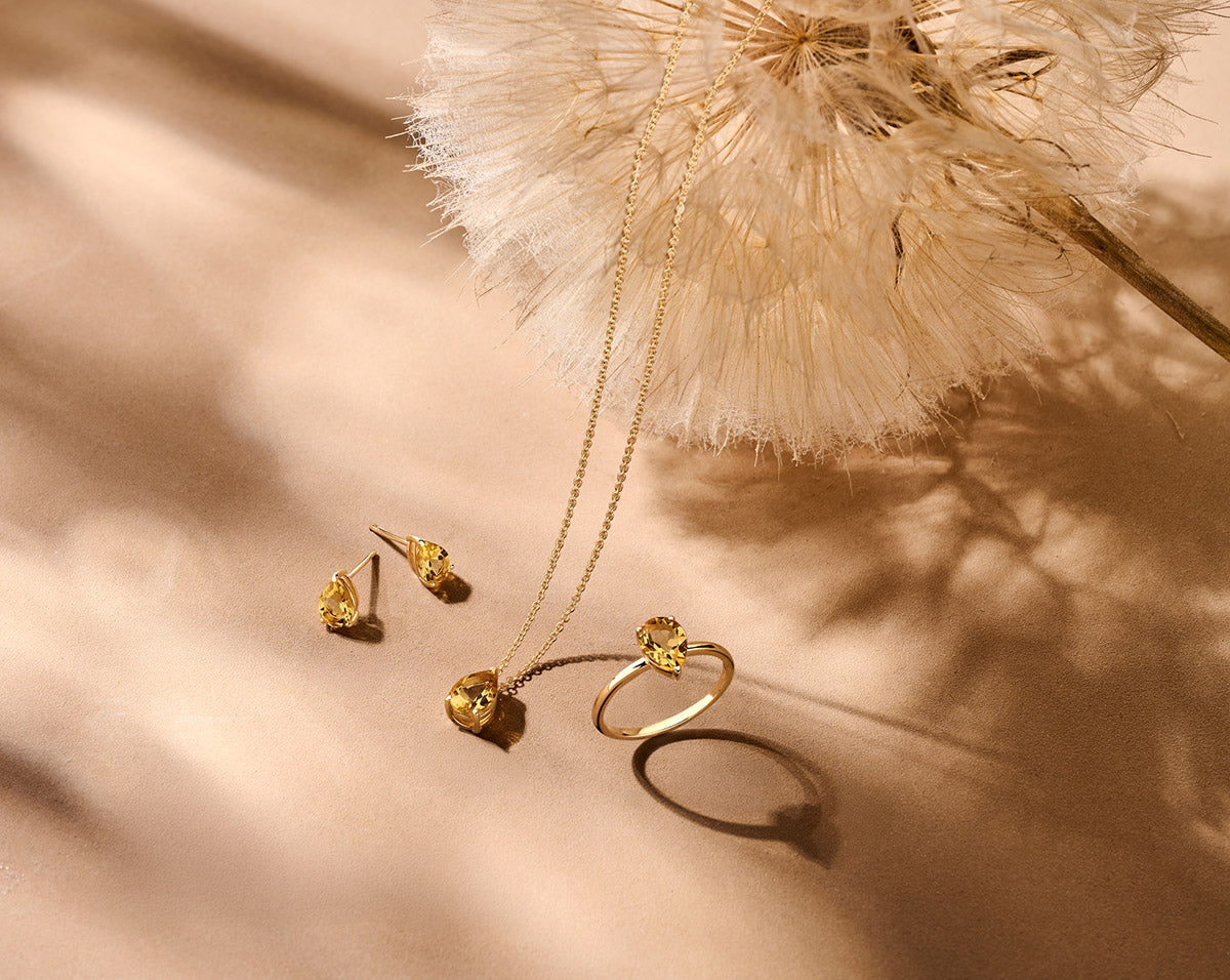 oorknoppen citrien 14K geelgoud