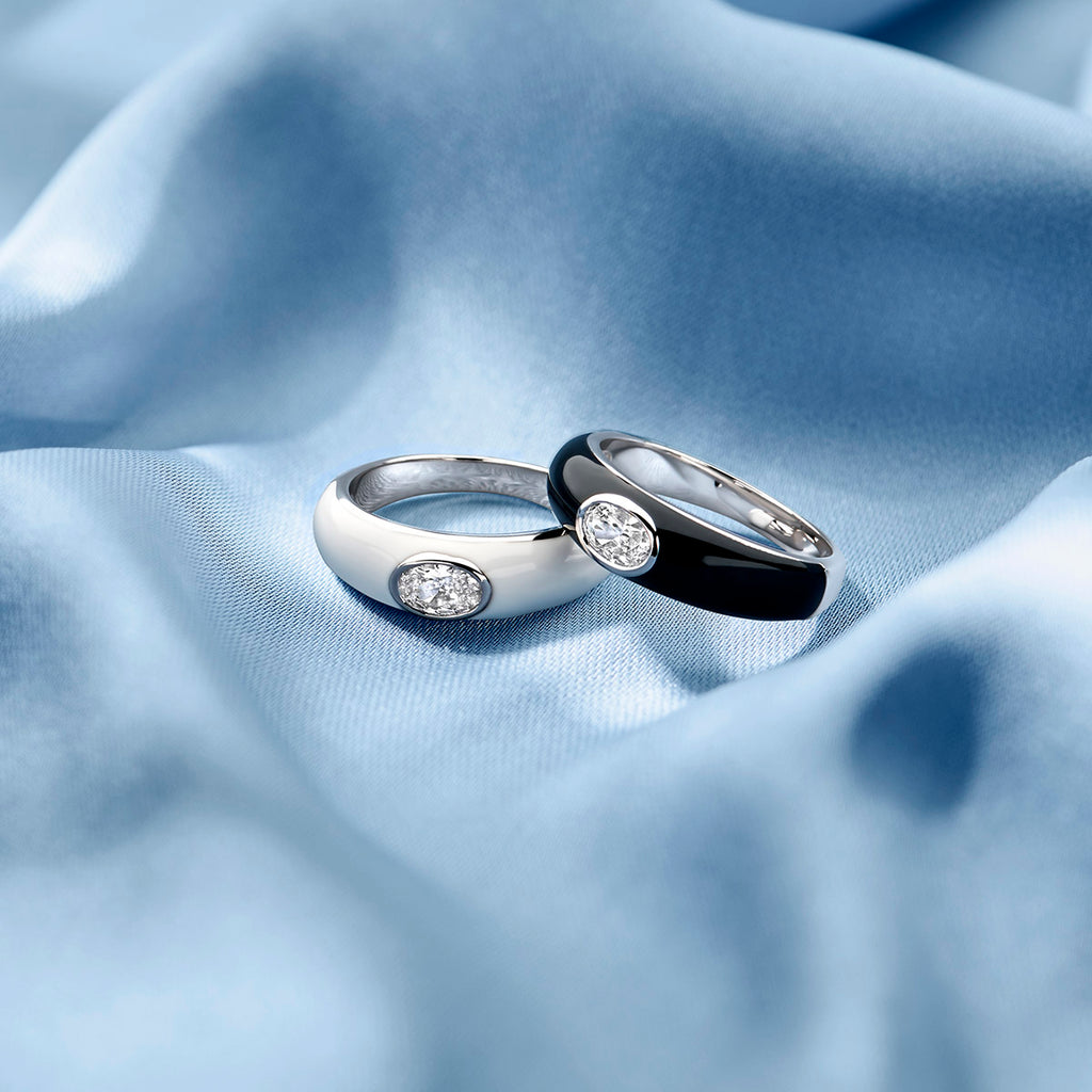 ring zwart emaille en zirkonia zilver gerhodineerd
