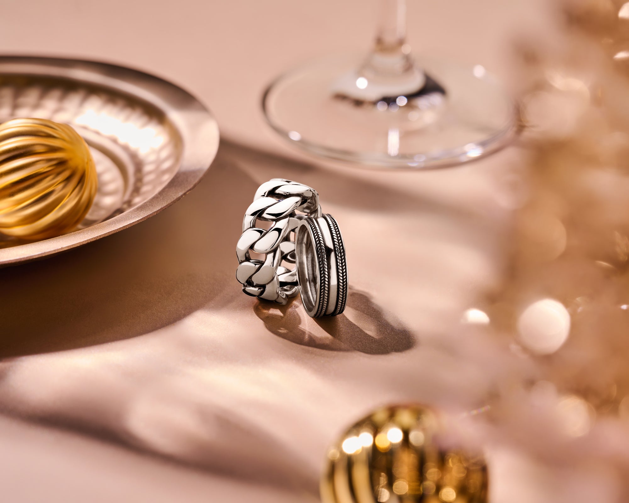 Ring Kettenglied oxidiertes Silber