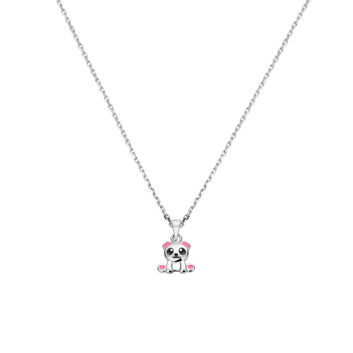 collier emaille panda 36 + 4 cm zilver gerhodineerd