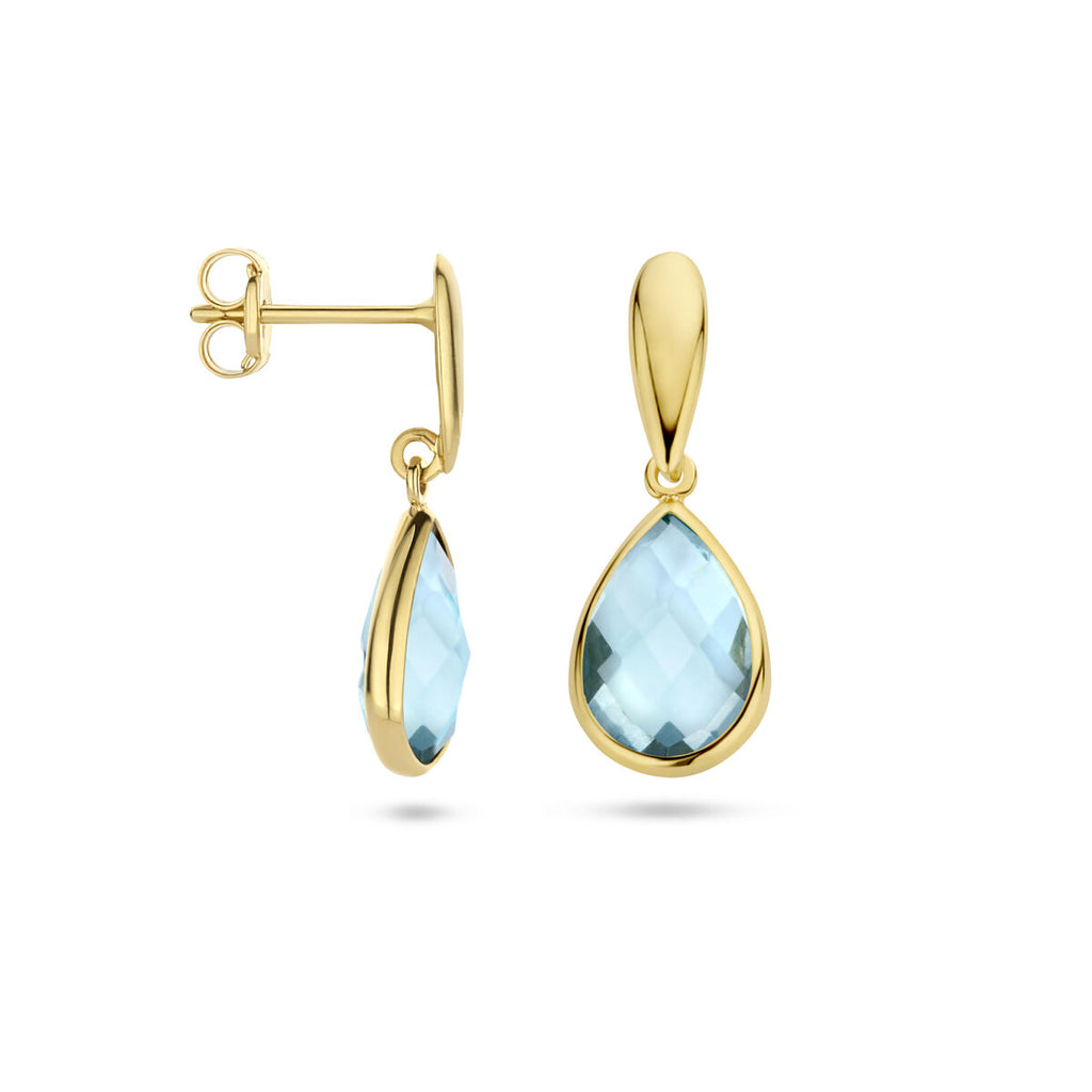 oorhangers blauw topaas 20 mm 14K geelgoud
