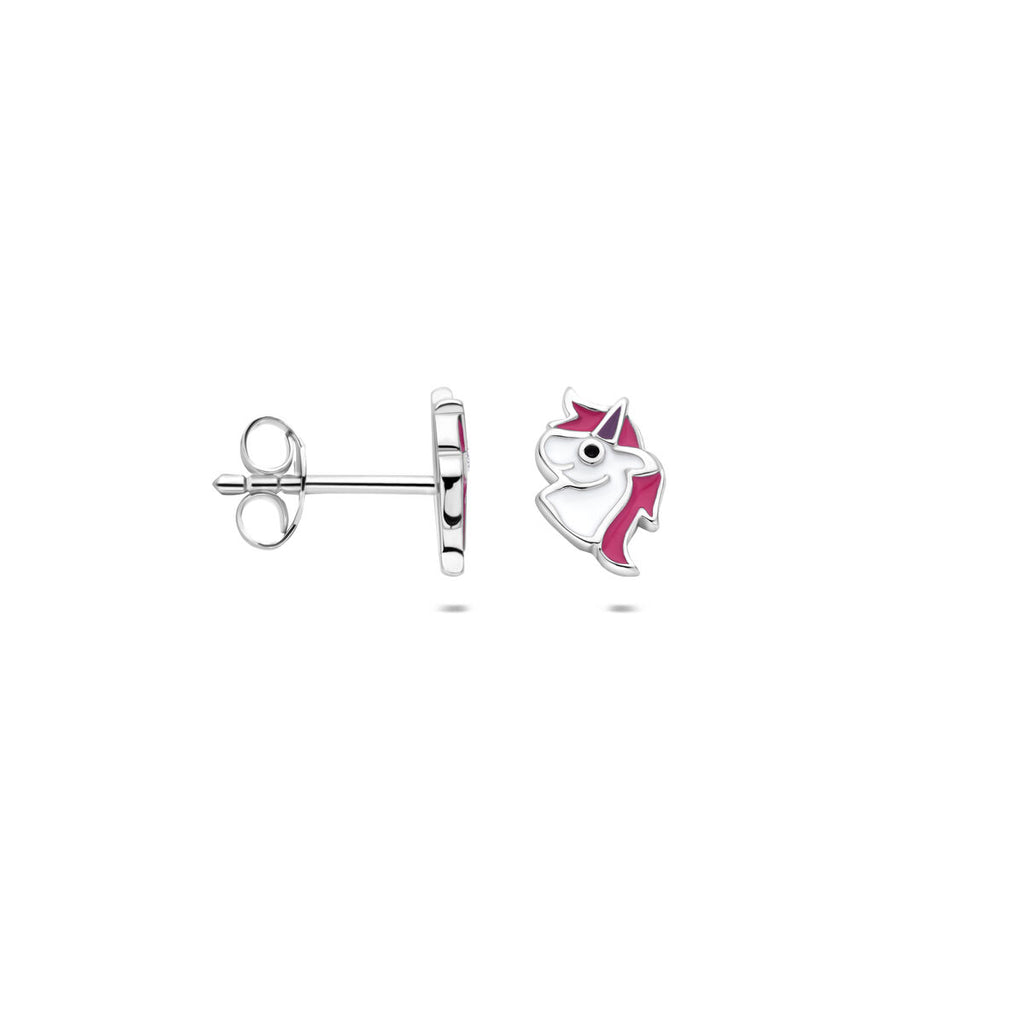 Ohrstecker Emaille Einhorn 6,5 mm rhodiniert Silber