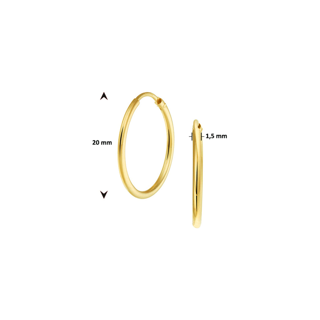 9k oorringen ronde buis 1,5 mm 9k geelgoud kleurig