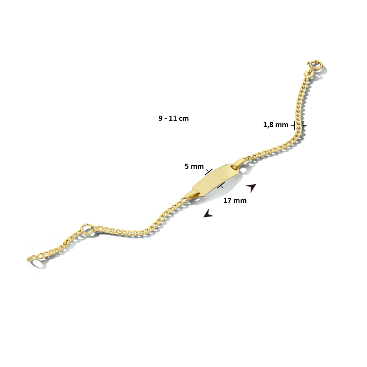 9k graveerarmband gourmette 4-zijdes geslepen plaat 5,0 mm  9 - 11 cm 9k geelgoud kleurig