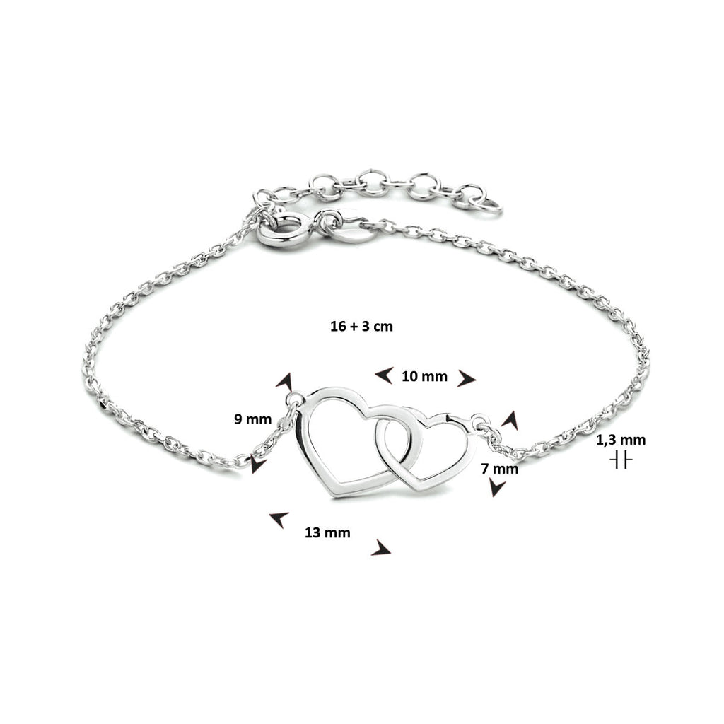 Armband Herzen 16 + 3 cm Silber rhodiniert