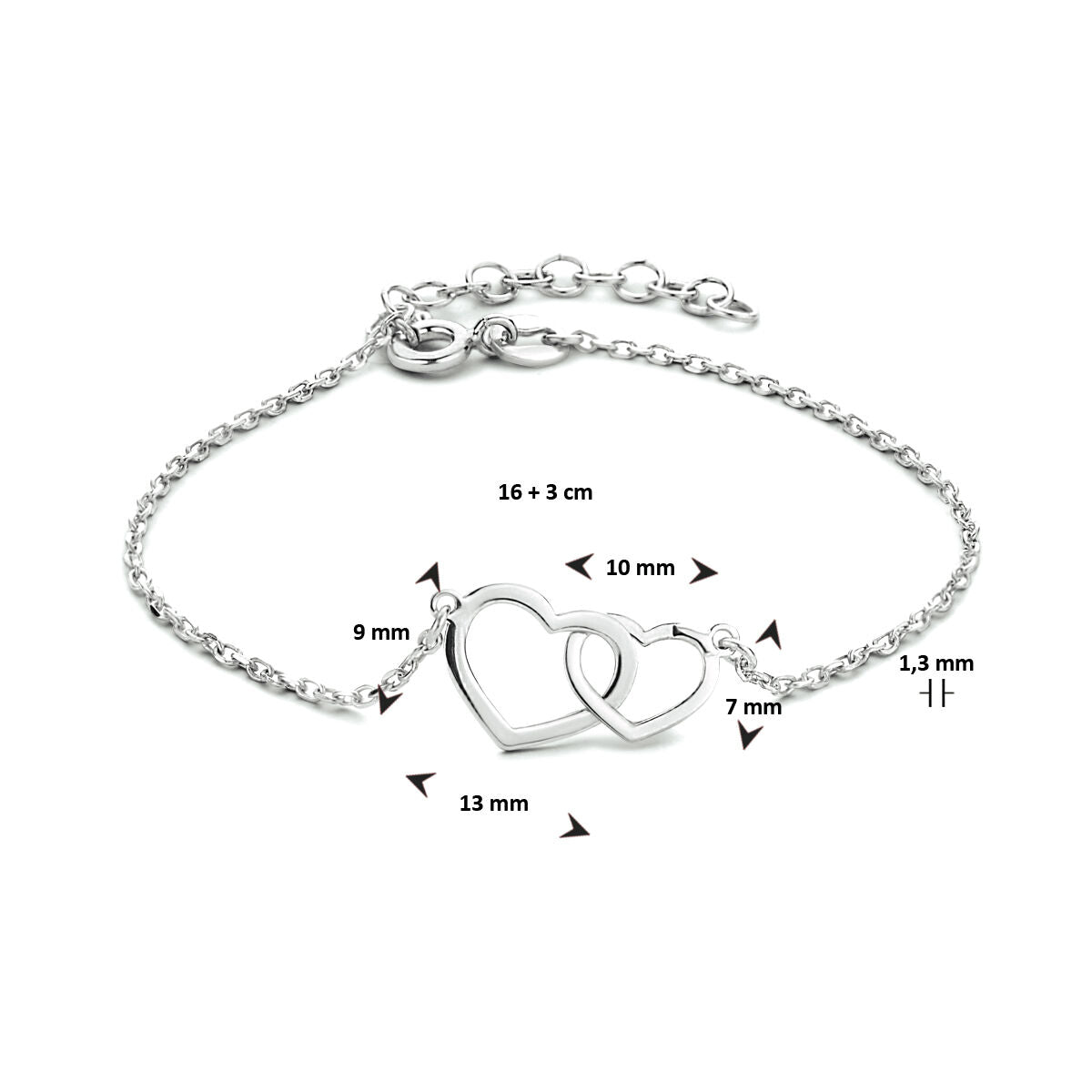 Armband Herzen 16 + 3 cm Silber rhodiniert