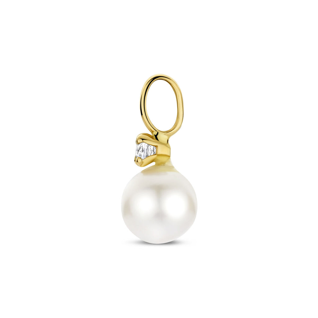 Anhänger Perle und Zirkonia 13 mm 14K Gelbgold