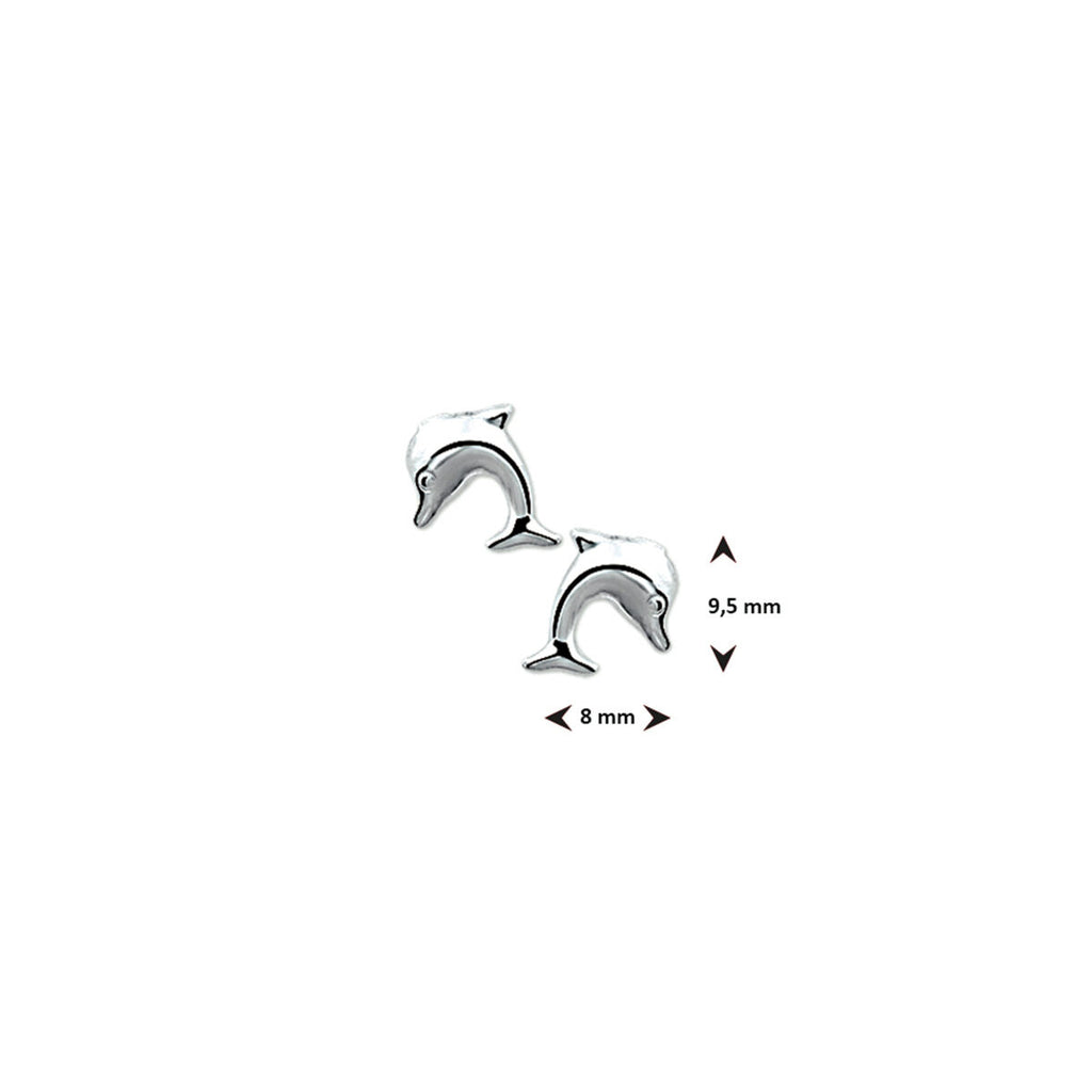 oorknoppen dolfijn 10 mm zilver wit