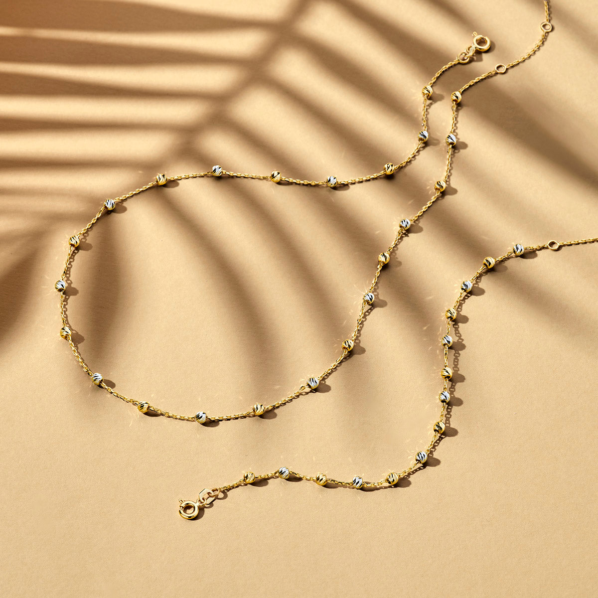 armband bolletjes gediamanteerd 3,0 mm 16 - 17,5 - 19 cm 14K bicolor goud geel/wit - rondje,bolletje,ringetje,draad
