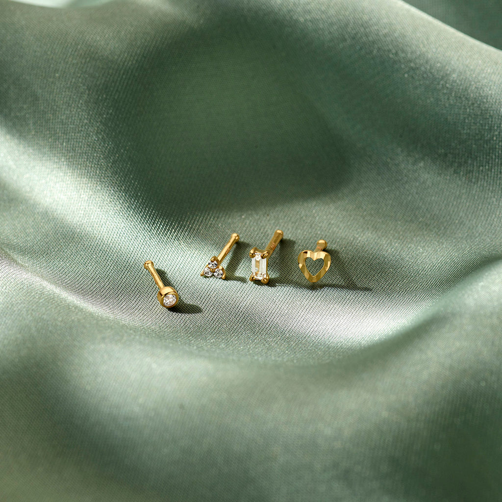 Nasenstecker Herzkugel diamantiert 14K Gelbgold