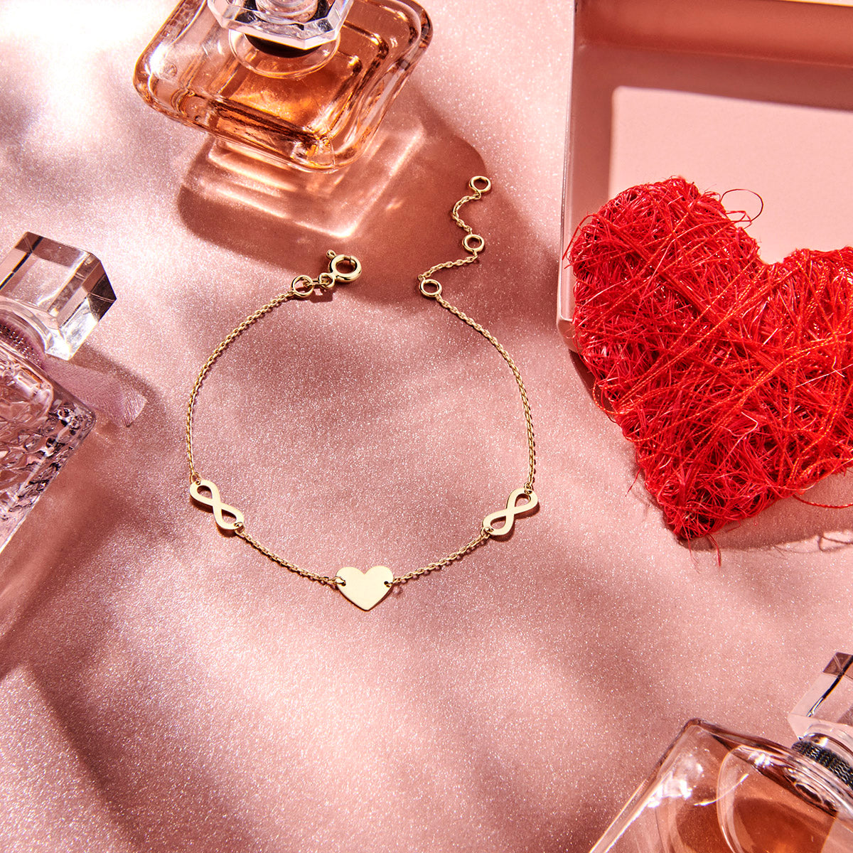 armband hart en infinity 15,5 - 17 - 18,5 cm 14K geelgoud