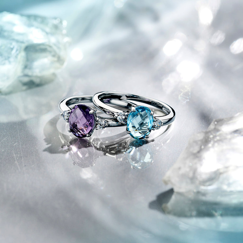 Ring-Trilogie Zirkonia und Blautopas Silber rhodiniert