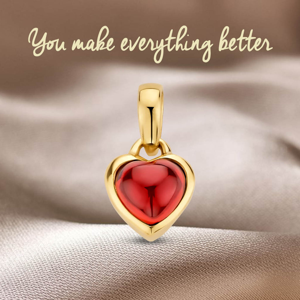 hanger hart granaat 14K geelgoud