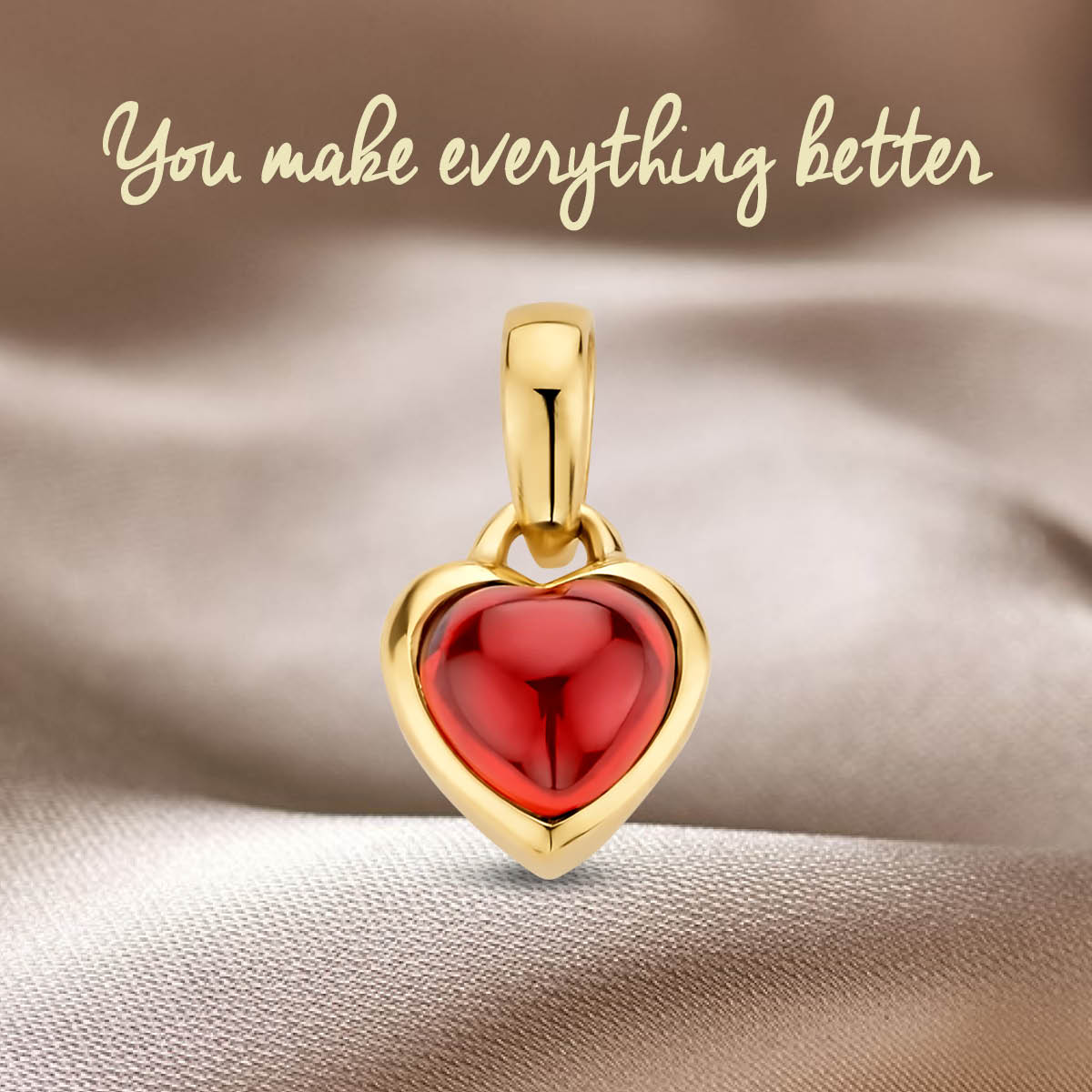 hanger hart granaat 14K geelgoud