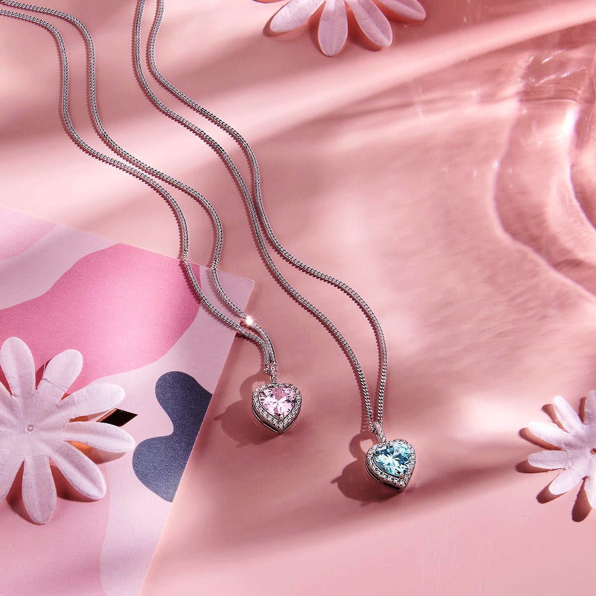 Anhänger Herz weiß und rosa Zirkonia Halo Silber rhodiniert