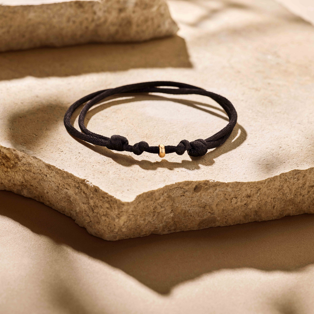 Armband Satin Schwarz 15 - 28 cm 14K Gold mit Gummi/Nylon/Leder
