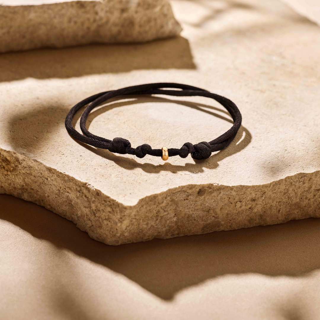Armband Satin Schwarz 15 - 28 cm 14K Gold mit Gummi/Nylon/Leder
