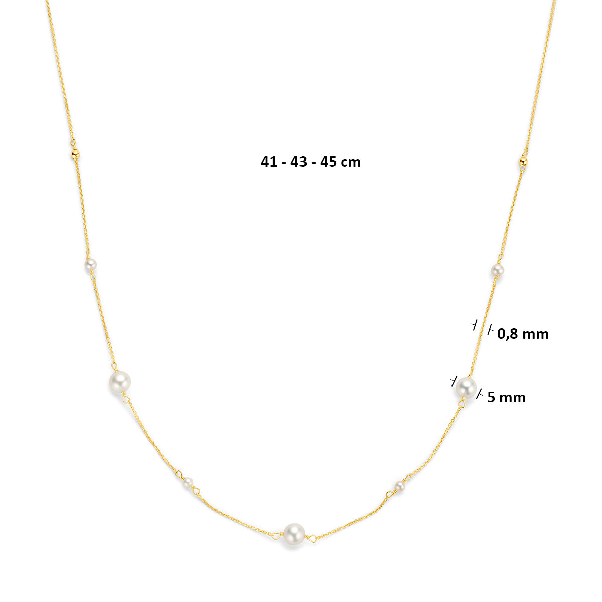 9k collier parels 41 - 43 - 45 cm