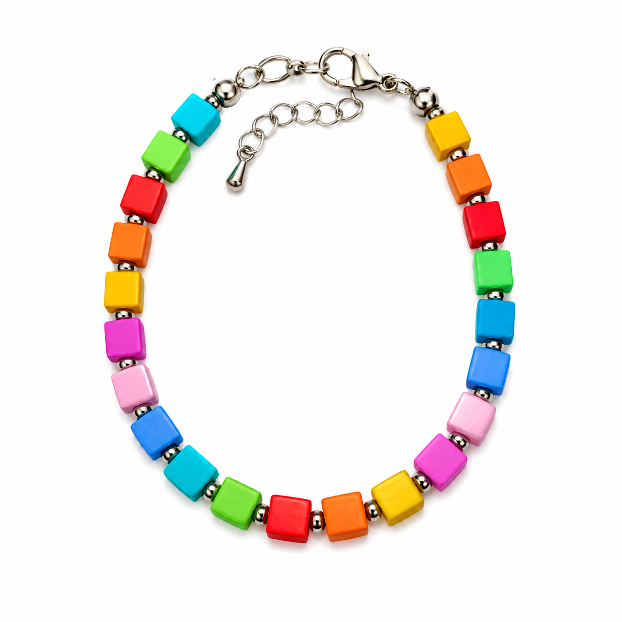 MOOI Handgemaakt – Kleurrijke Blokjes Ketting – 44 cm