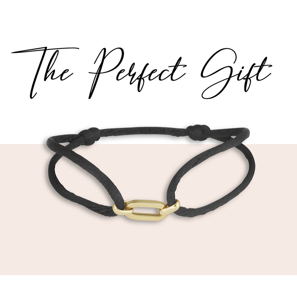 armband satijn zwart 13 - 26 cm 14K goud met rubber/nylon/leer