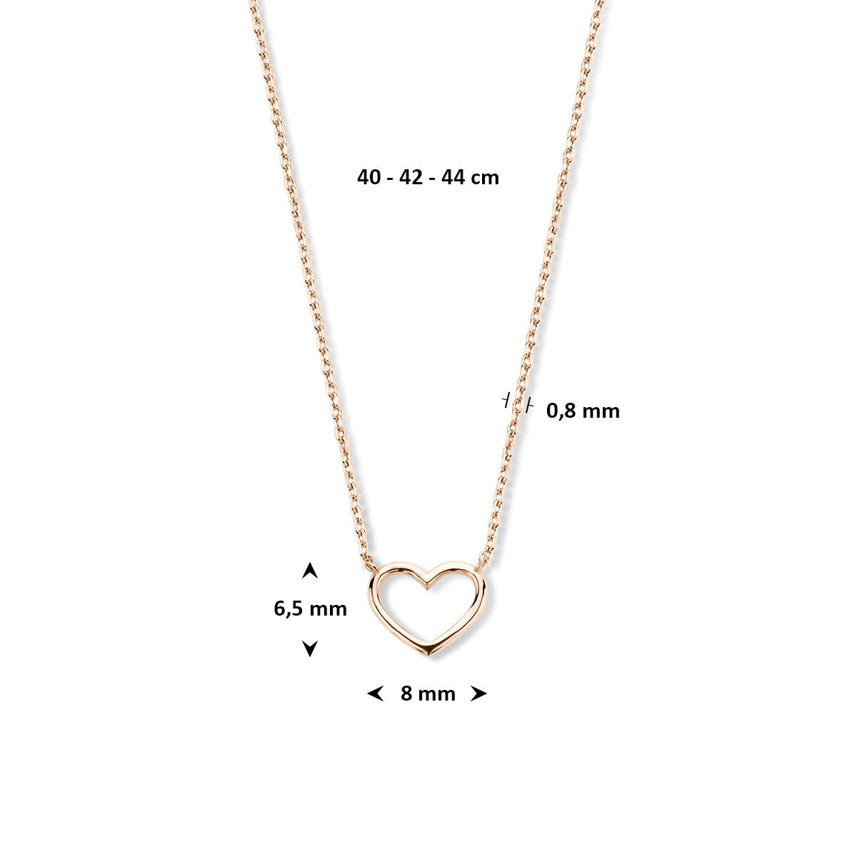 Halskette Herz 40 - 42 - 44 cm 14K Roségold