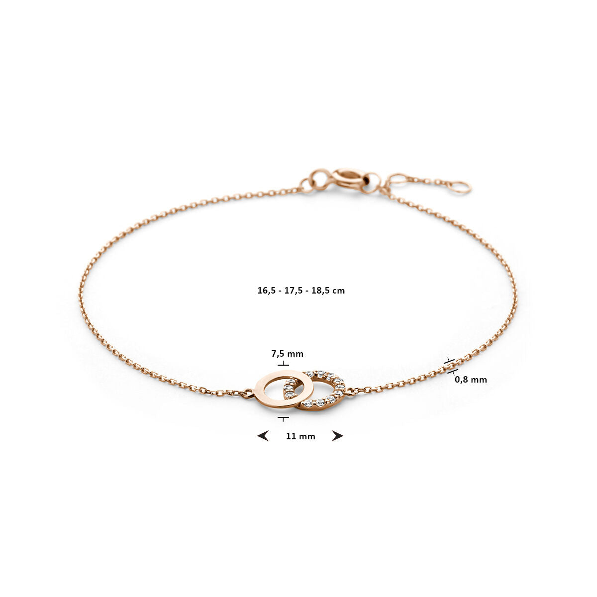 Armband Zirkonia 16,5 - 17,5 - 18,5 cm 14K Roségold