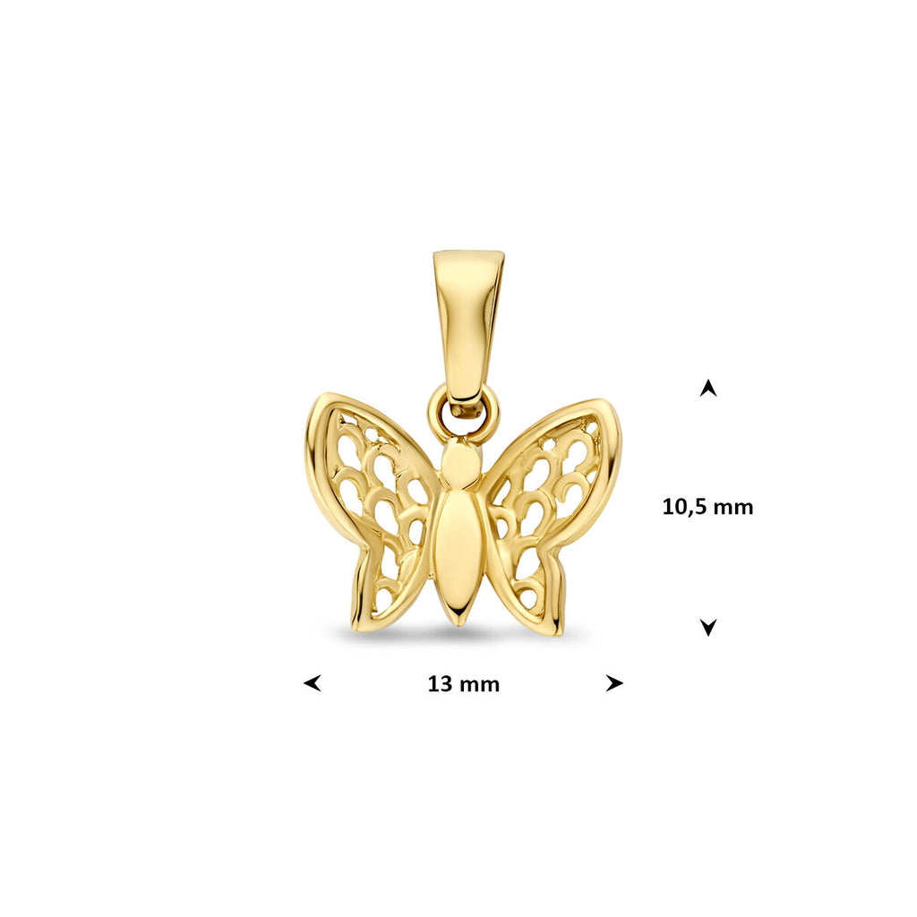 hanger vlinder poli/mat 10,5 mm 14K geelgoud