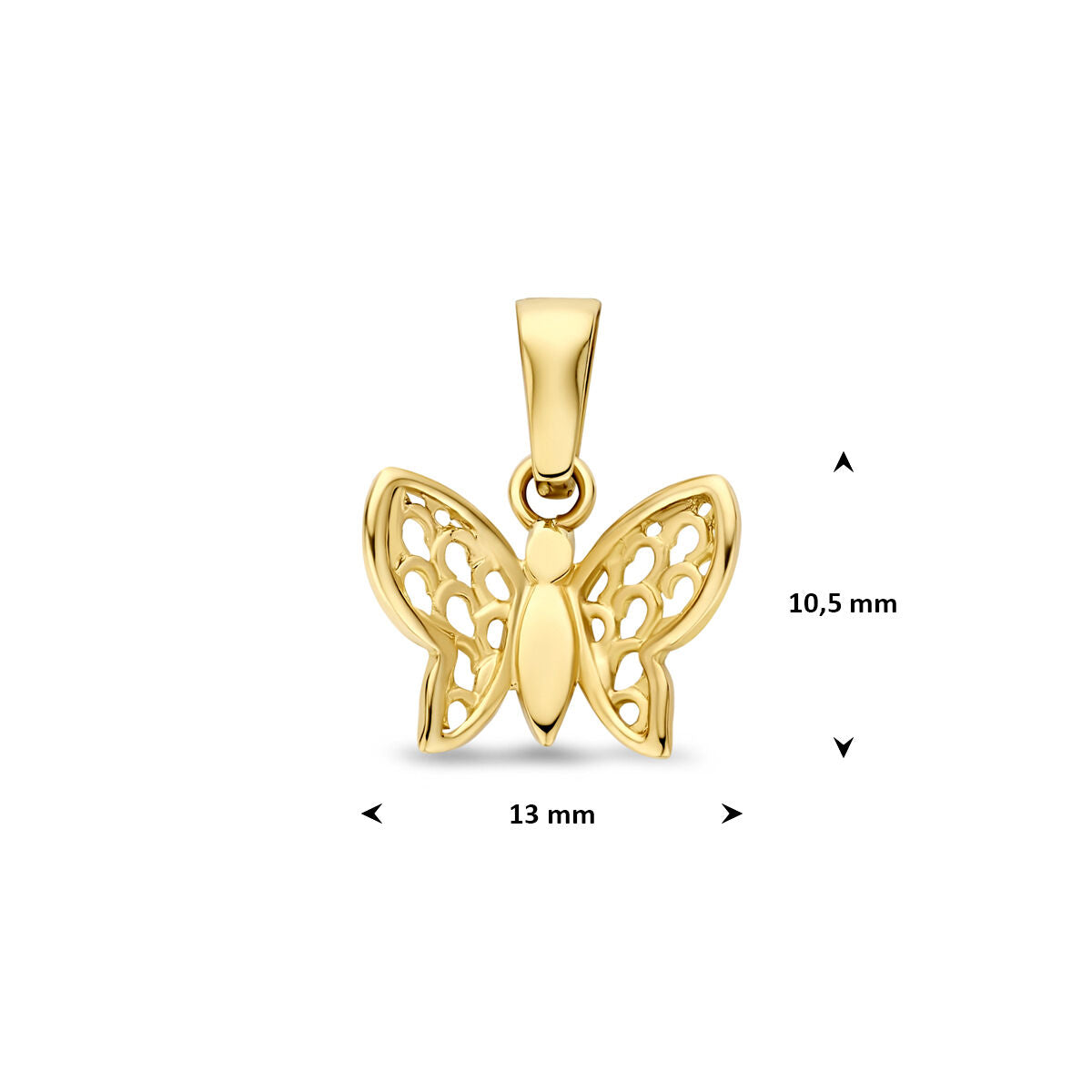 hanger vlinder poli/mat 10,5 mm 14K geelgoud
