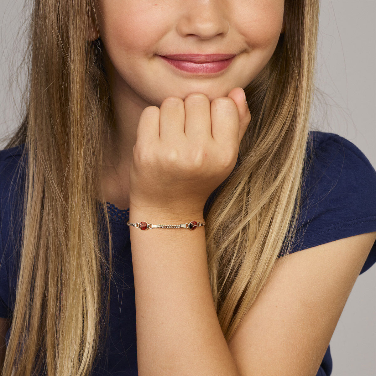 Armband Marienkäfer Emaille 11 - 13 cm rhodiniertes Silber