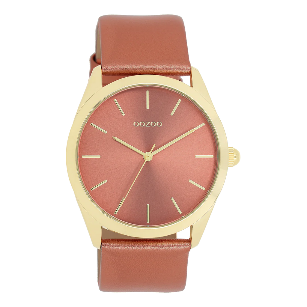 Horloge met baksteen rode leren band