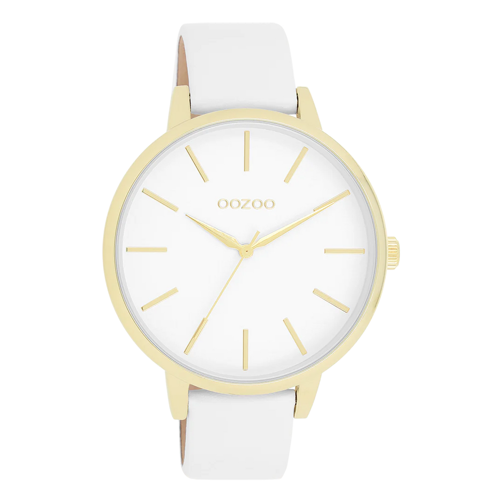 horloge met witte leren band