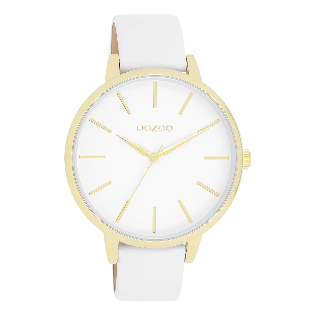 horloge met witte leren band