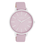 Zilverkleurige horloge met lila leren band