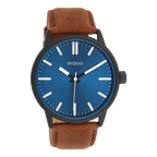 Zwarte horloge met bruine leren band